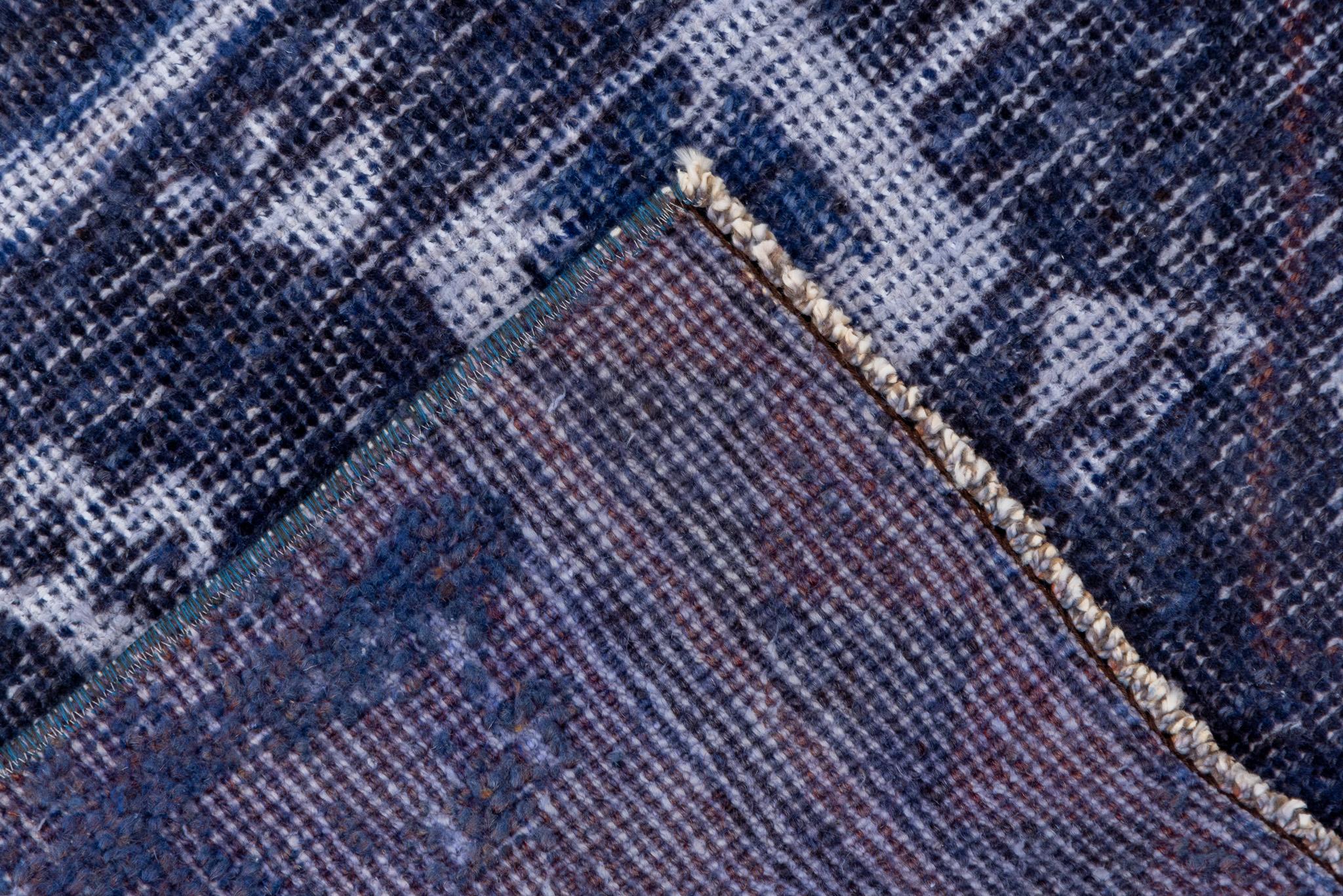 Wool Shades of Blue Minimalist Oushak For Sale