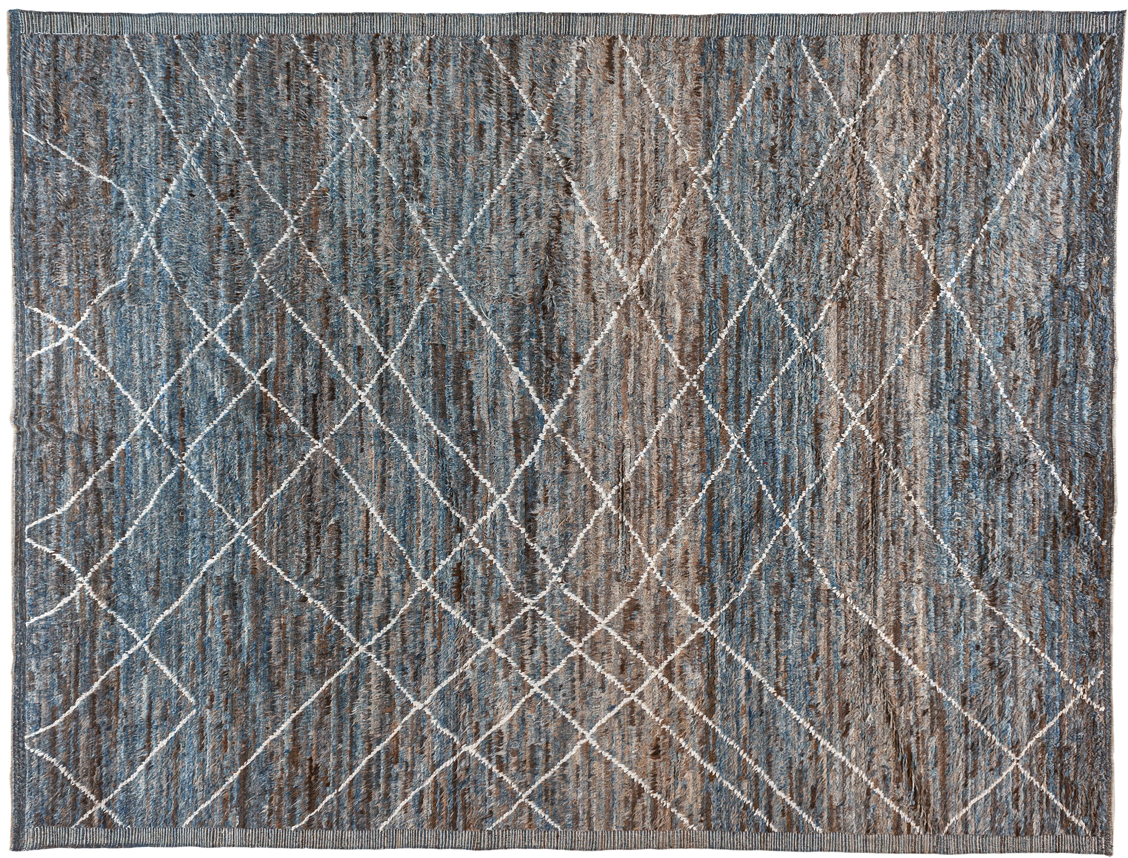 Hand-Knotted Shades of Blue Moroccan Inspired Rug For Sale