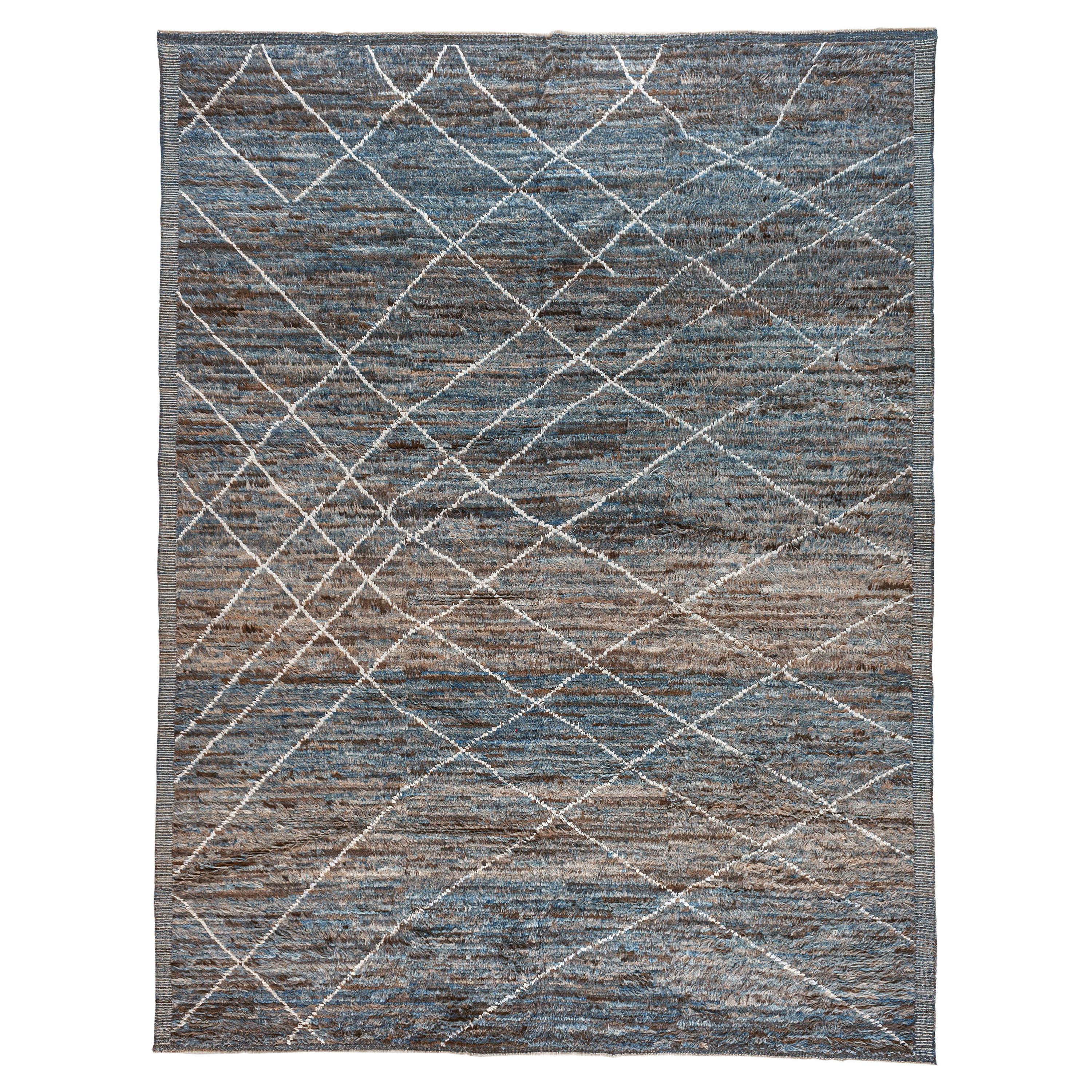 Shades of Blue Moroccan Inspired Rug For Sale