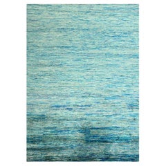 Shades of Blue Plain Design Soft Pile Hand Knotted Pure Sari Silk Oriental Rug