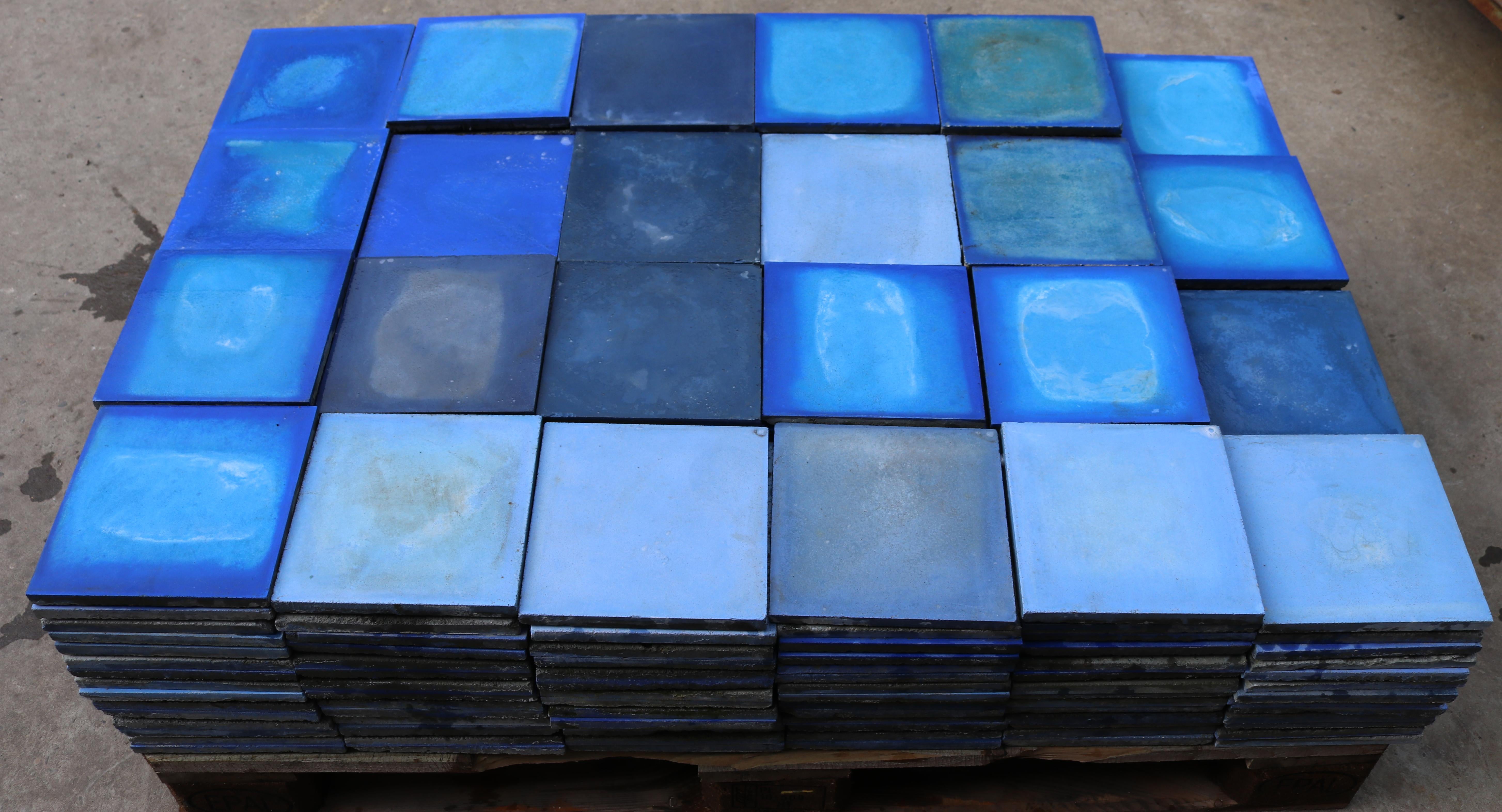 Shades of Blue Reclaimed Cement Floor Tiles For Sale 2