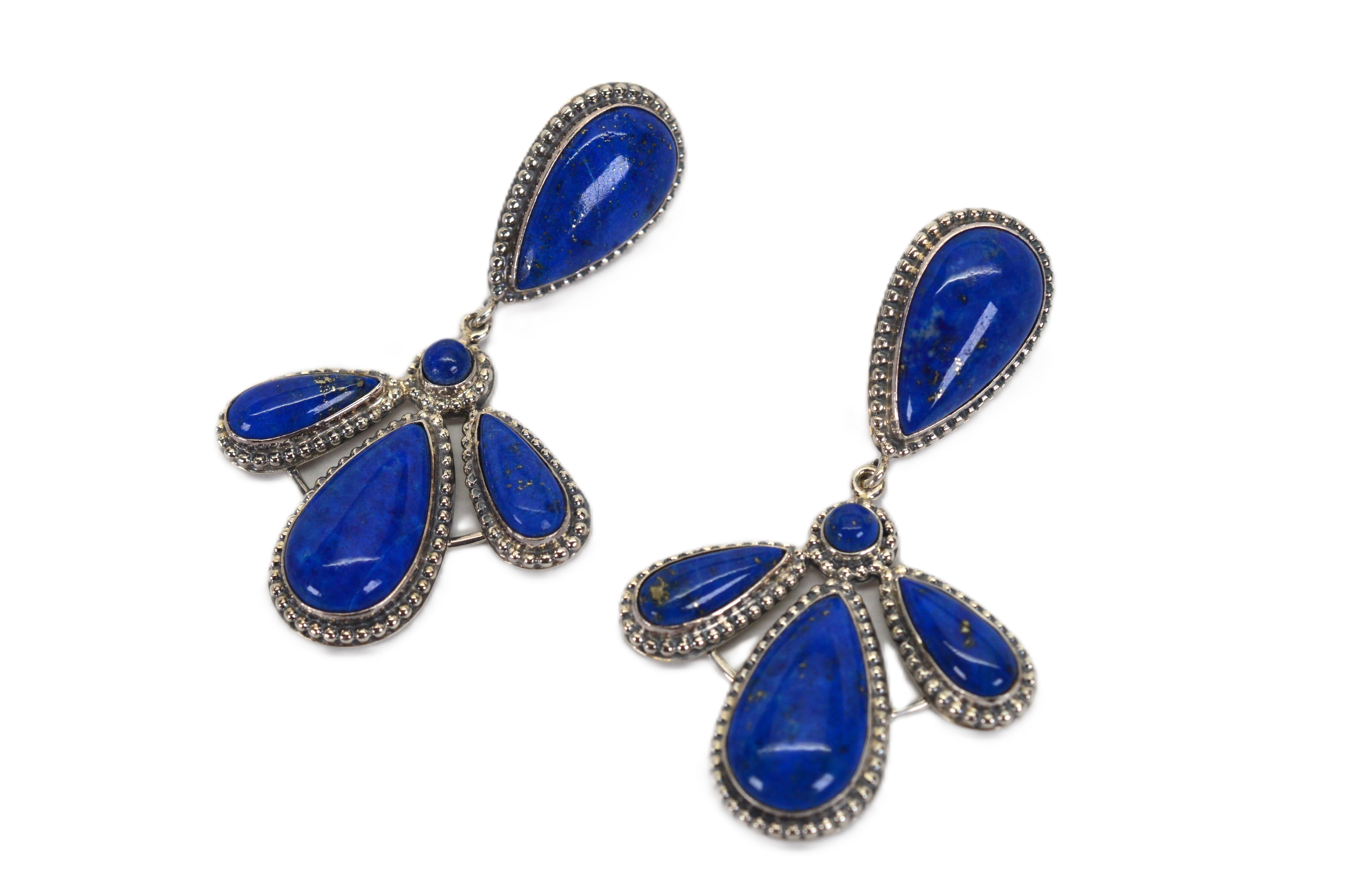 Shades of Blue Sterling Silver Link Bracelet w Three Earring Pair Suite Pour femmes en vente