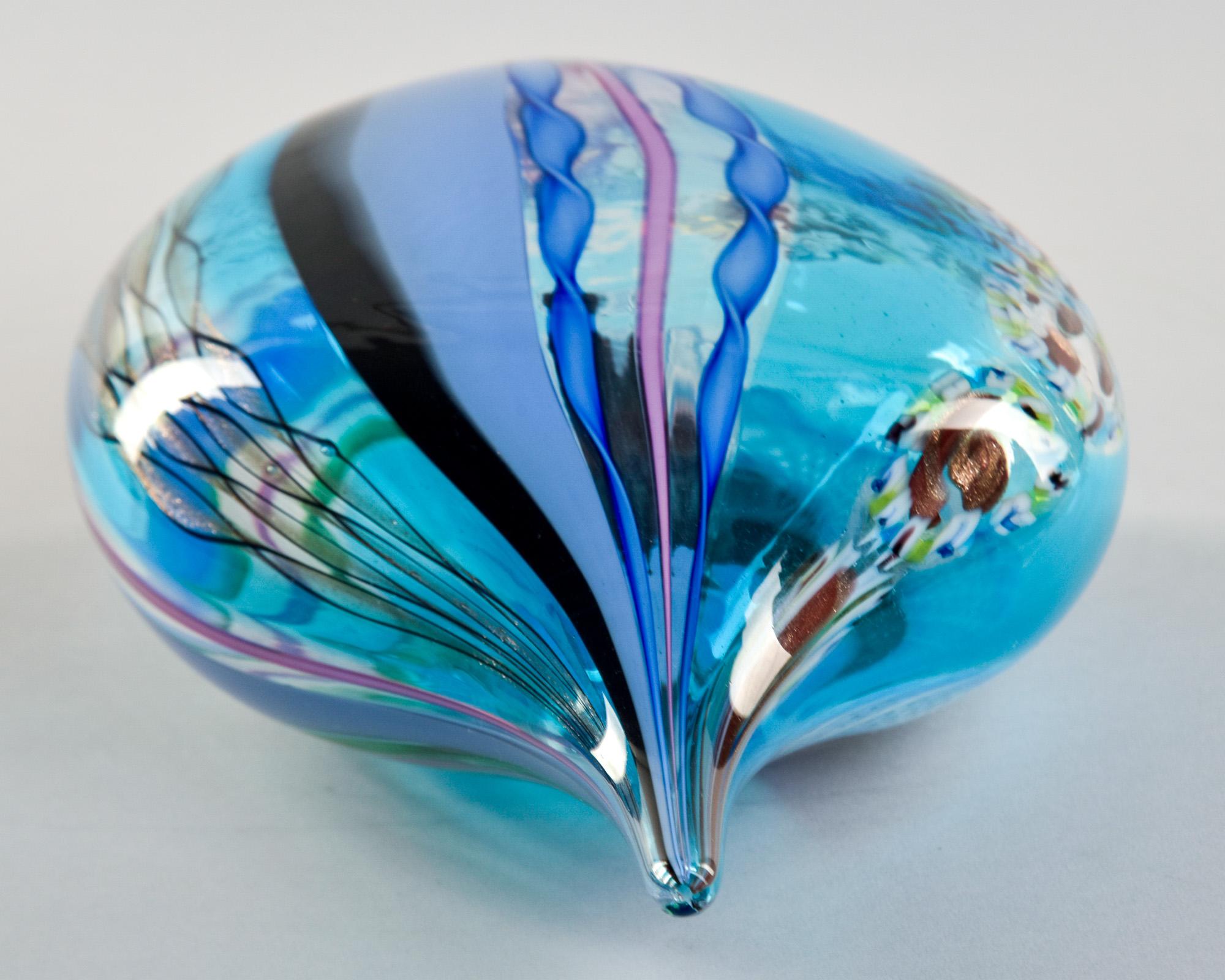 Scultura in vetro di Murano firmata Fabiano Zanchi con sfumature blu e oro in vendita 3