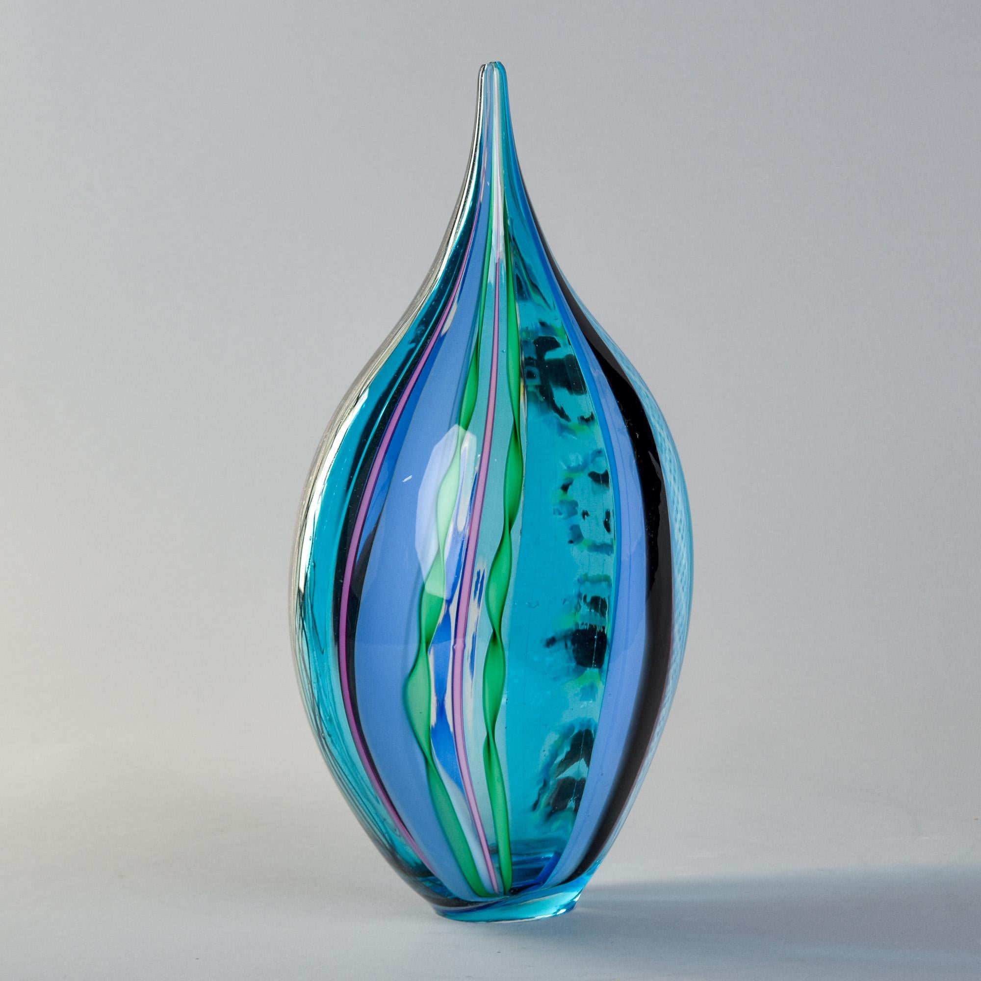 Scultura in vetro di Murano firmata Fabiano Zanchi con sfumature blu e oro In condizioni ottime in vendita a Troy, MI