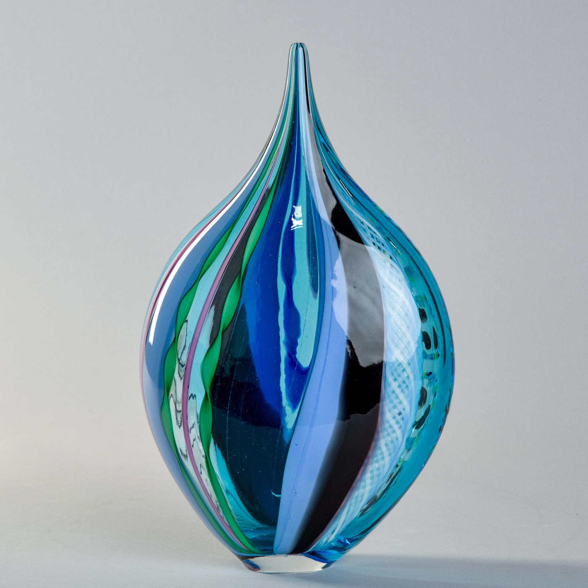 XXI secolo e contemporaneo Scultura in vetro di Murano firmata Fabiano Zanchi con sfumature blu e oro in vendita
