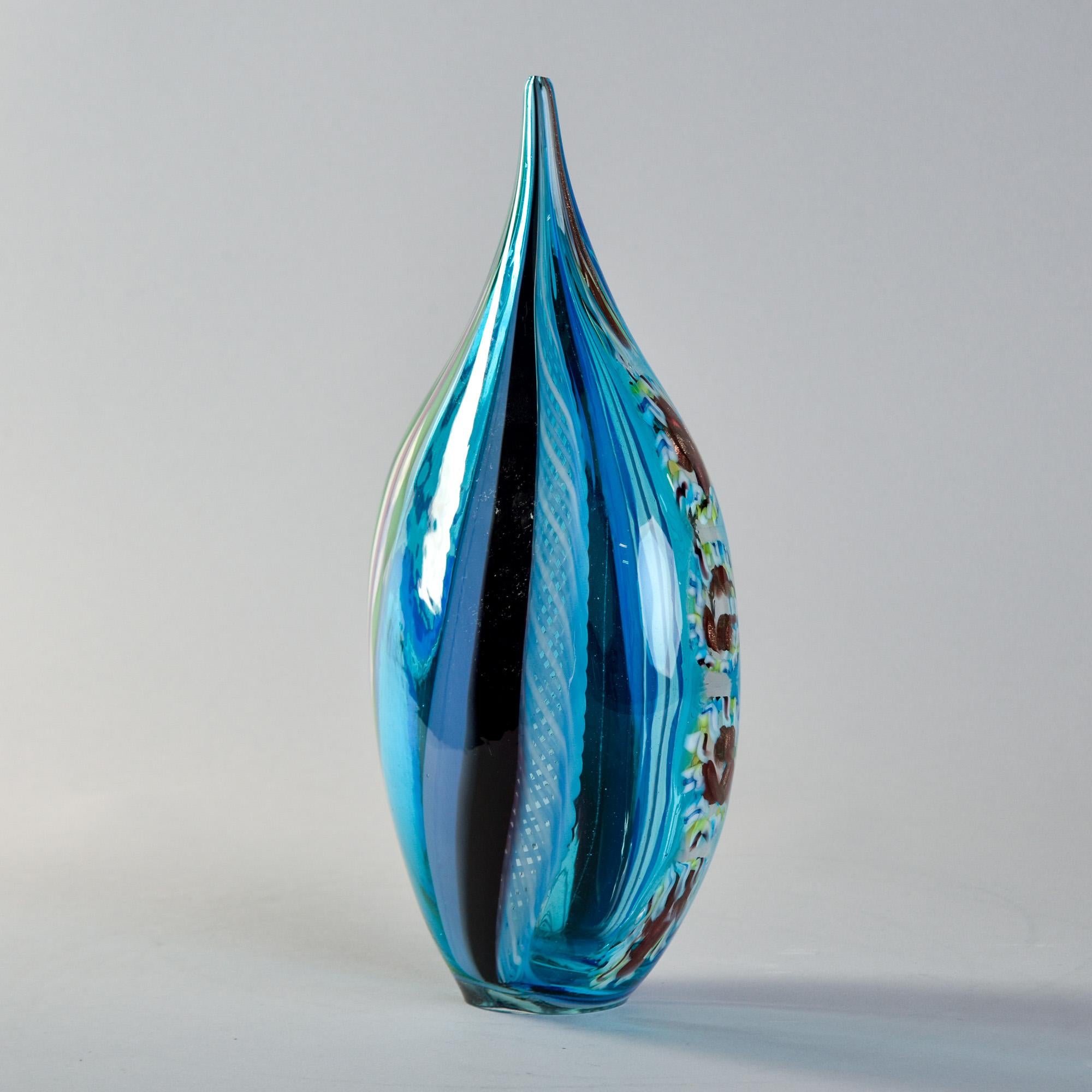 Vetro di Murano Scultura in vetro di Murano firmata Fabiano Zanchi con sfumature blu e oro in vendita