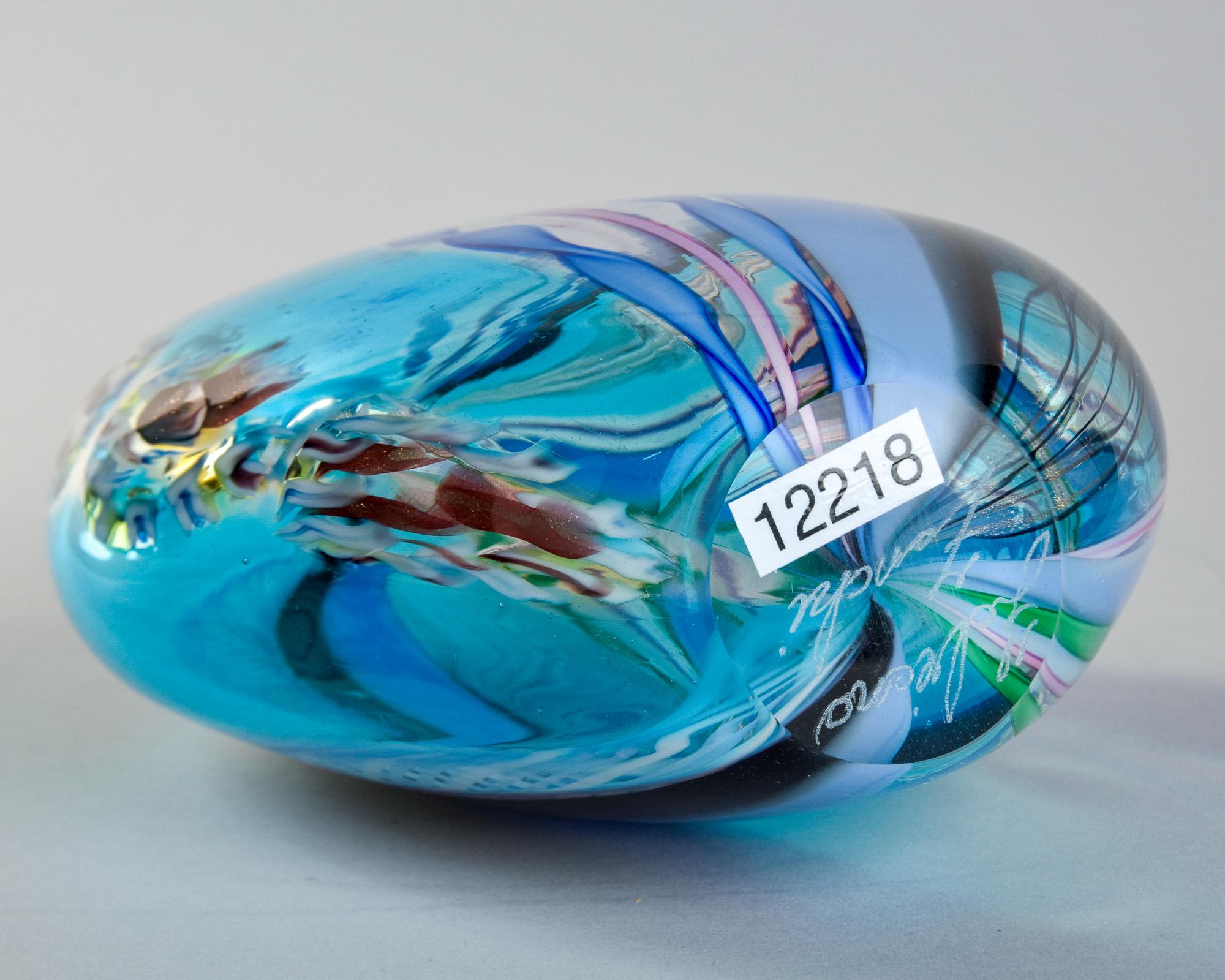 Scultura in vetro di Murano firmata Fabiano Zanchi con sfumature blu e oro in vendita 2