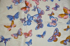 Shades of Blues and Ivory "Bursting Show of Butterflies" Silk Scarf