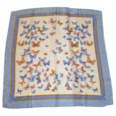Shades of Blues and Ivory "Bursting Show of Butterflies" Silk Scarf