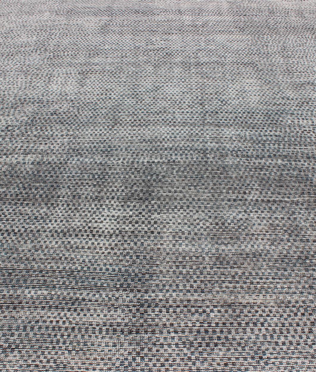Modern Design Distressed rug in shades of gray, Charcoal & White with Checkered  For Sale 1