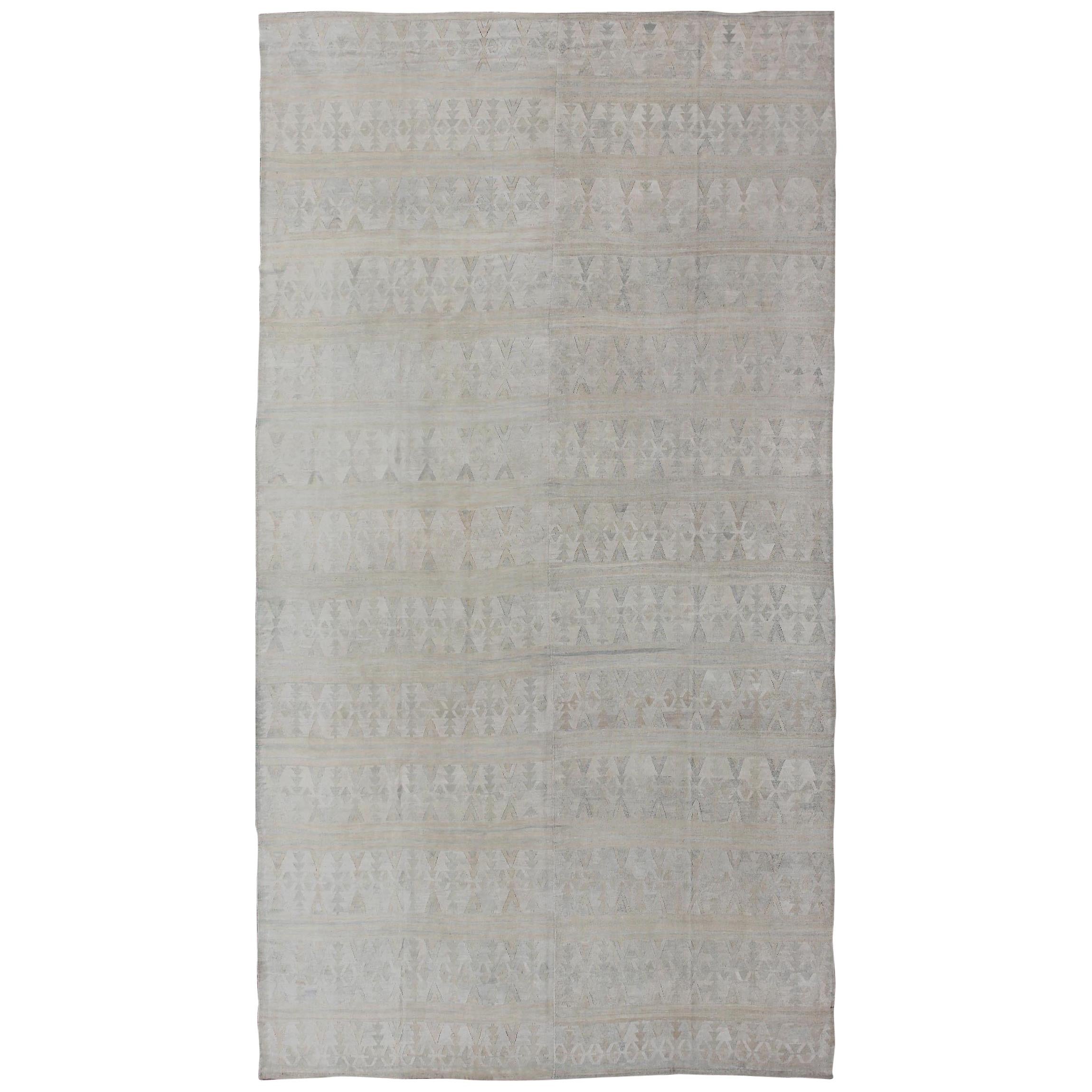 Shades of Cream Long Vintage Turkish Kilim Rug with All-Over Design For Sale