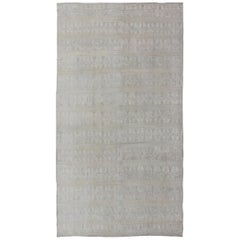 Shades of Cream Long Vintage Turkish Kilim Rug with All-Over Design