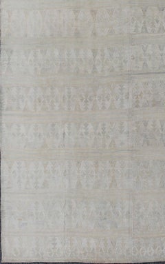 Vintage Turkish Kilim Rug in Pale Ivory and Soft Gray with Subtle Tribal Motifs