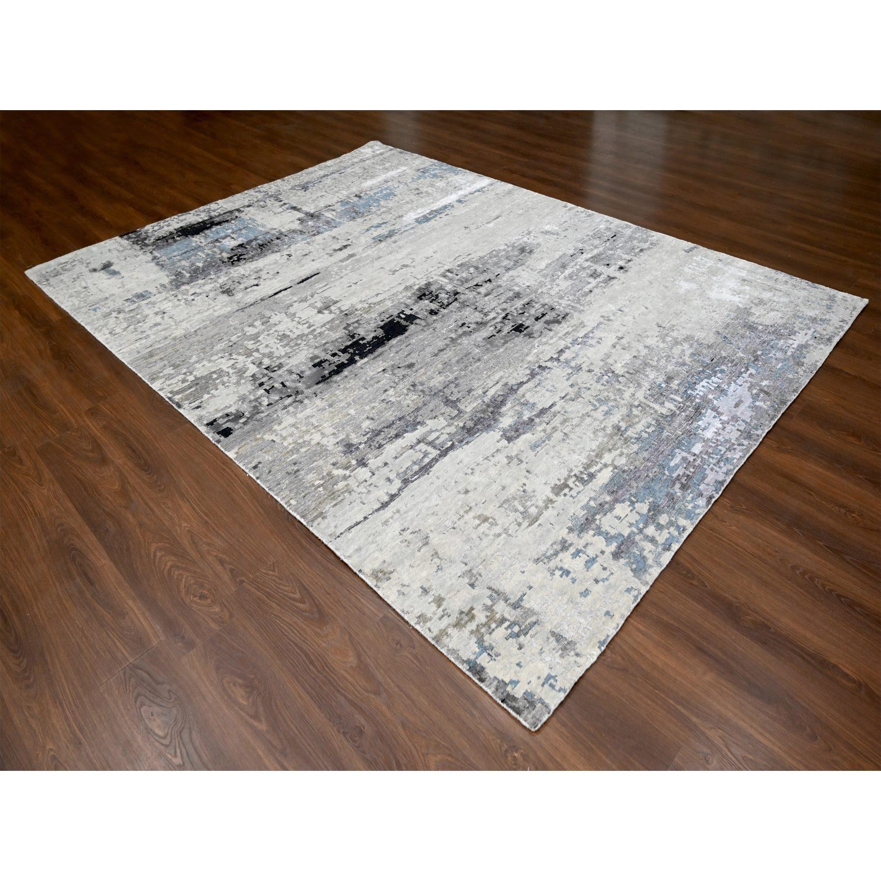 Moderno Shades of Gray, Tappeto in lana e seta annodato a mano dal design astratto moderno 9' x 11'10