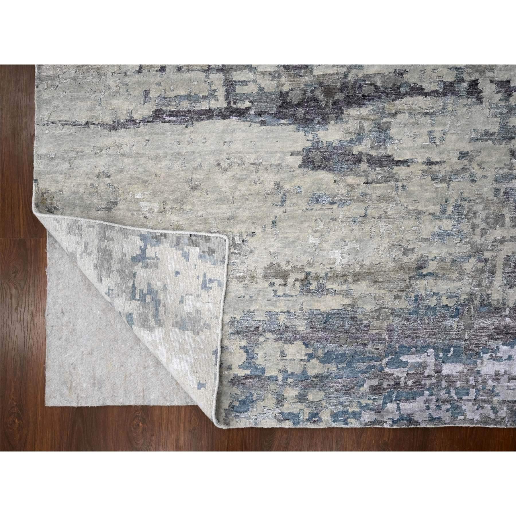 Indiano Shades of Gray, Tappeto in lana e seta annodato a mano dal design astratto moderno 9' x 11'10