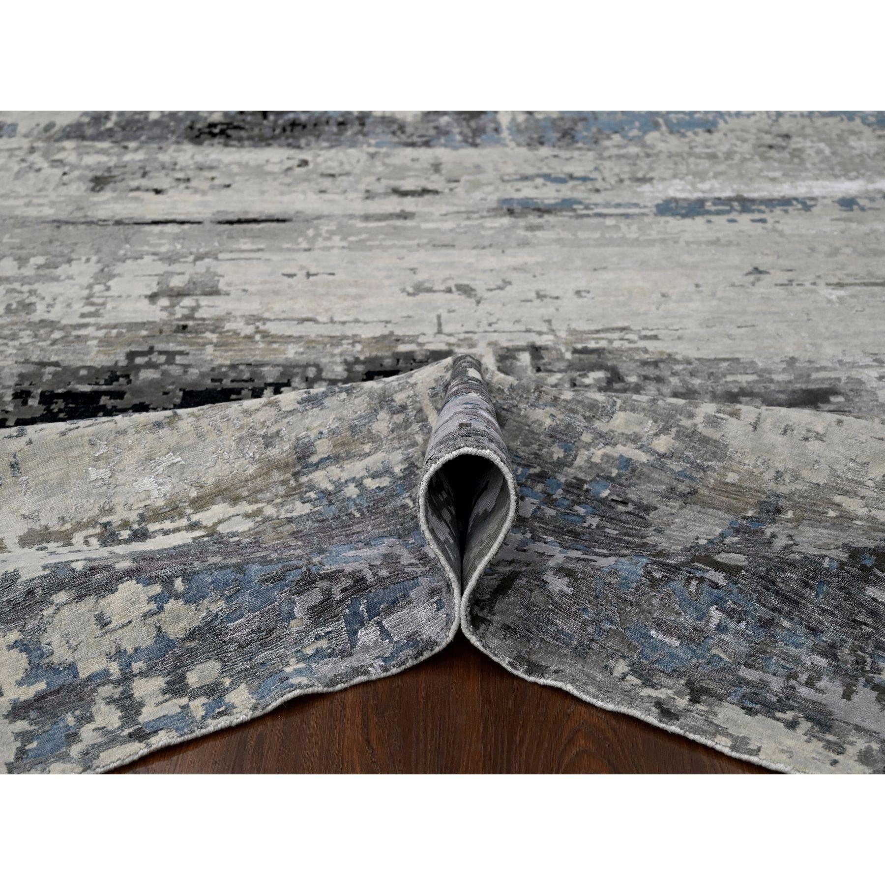Annodato a mano Shades of Gray, Tappeto in lana e seta annodato a mano dal design astratto moderno 9' x 11'10