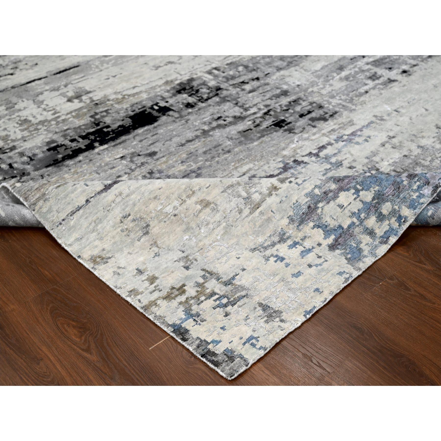 Shades of Gray, Tappeto in lana e seta annodato a mano dal design astratto moderno 9' x 11'10