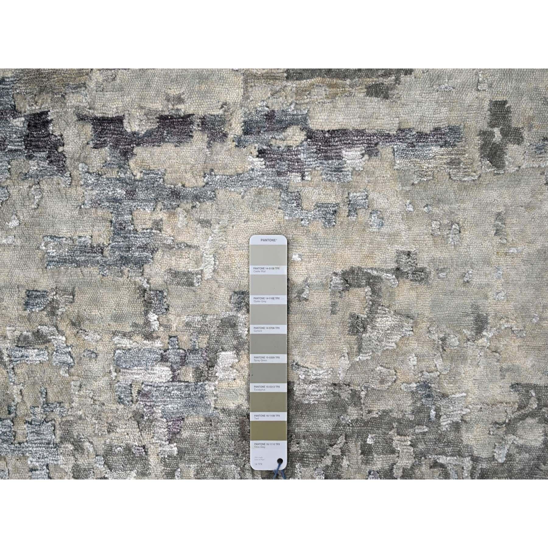 XXI secolo e contemporaneo Shades of Gray, Tappeto in lana e seta annodato a mano dal design astratto moderno 9' x 11'10
