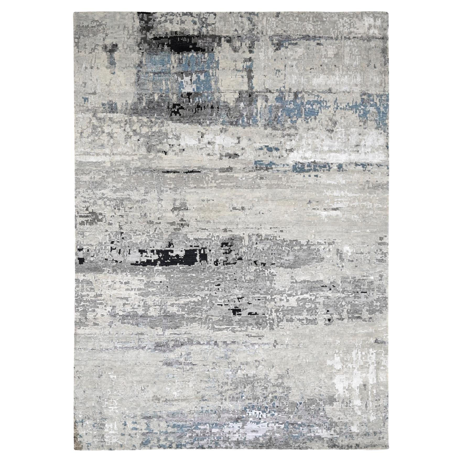 Shades of Gray, Tappeto in lana e seta annodato a mano dal design astratto moderno 9' x 11'10"