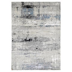 Shades of Gray Wool and Silk Hand Knotted Modern Abstract Design Rug 9' x 11'10"