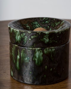 Shades of Green & Black Decorative Ceramic Box - France 1950's