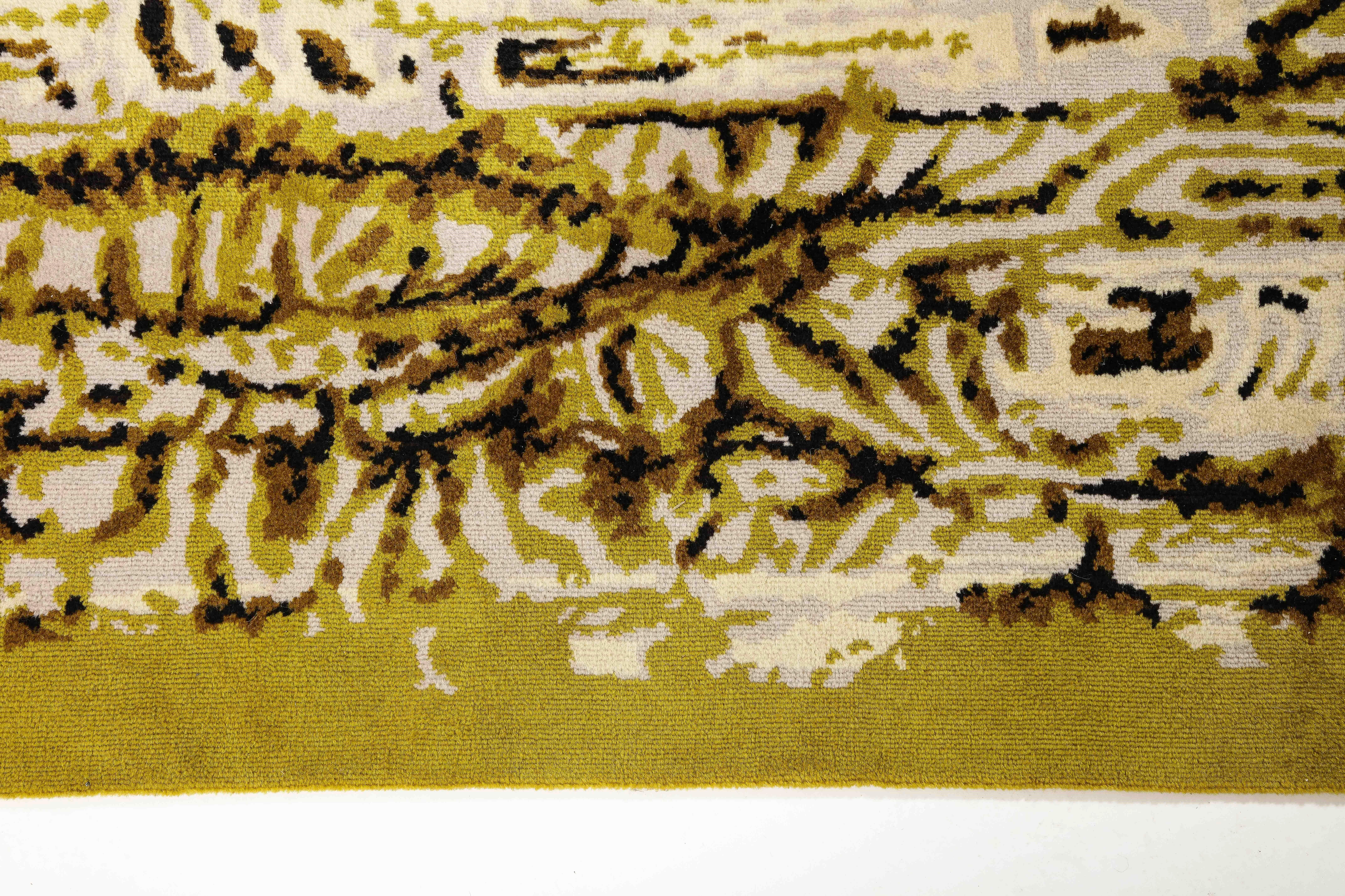 Shades of Green & Brown René Fumeron Signierter Teppich - Frankreich 1960er Jahre im Angebot 5