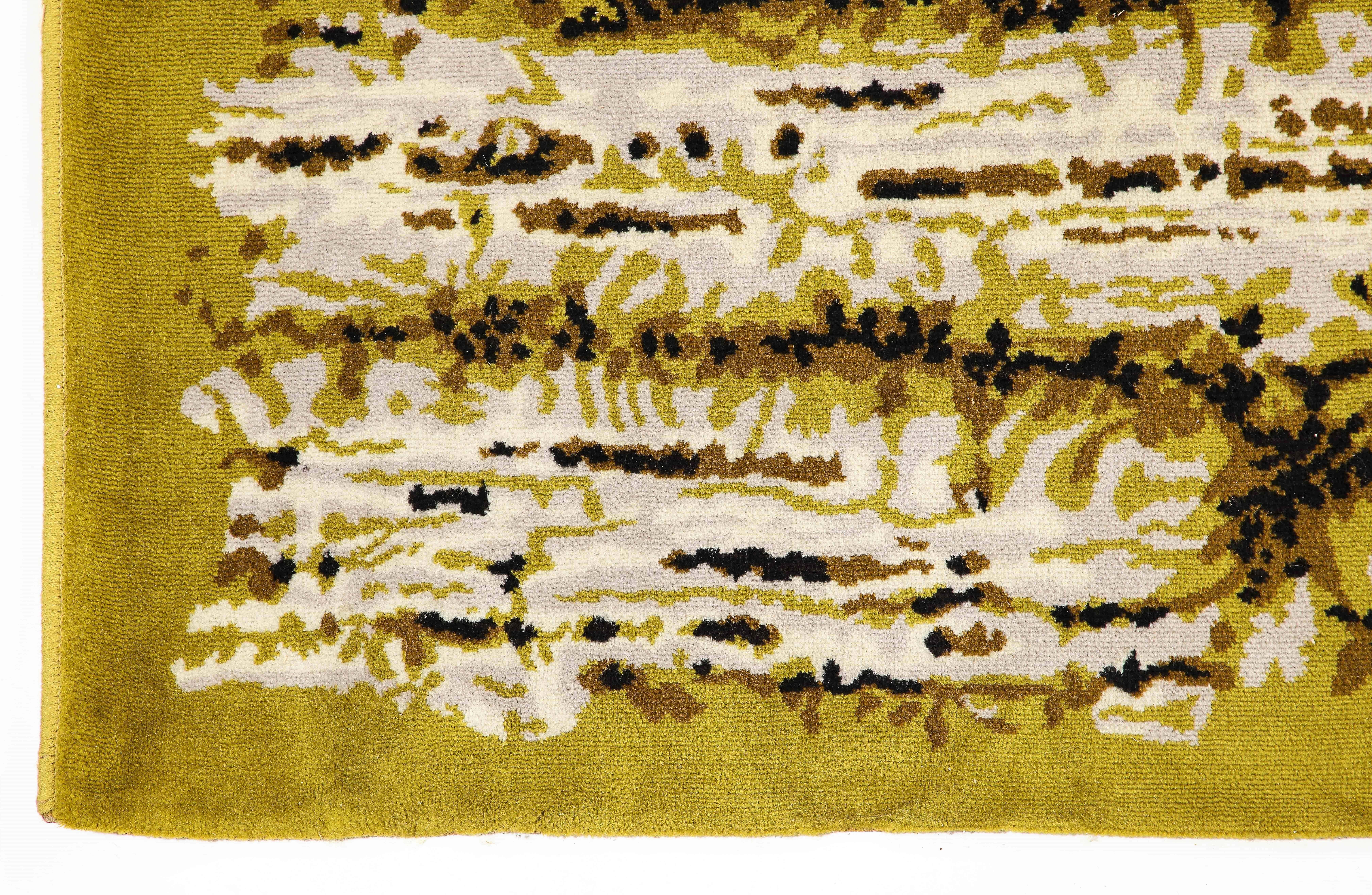 Shades of Green & Brown René Fumeron Signierter Teppich - Frankreich 1960er Jahre im Angebot 1