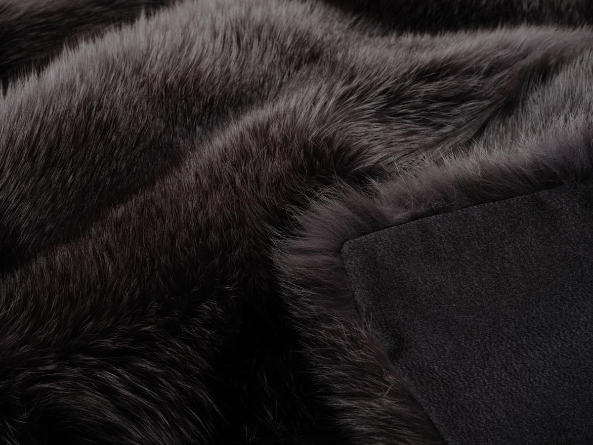 Italian Shades of Grey Fox Fur Throw Luxury Blanket Plaid Cushion by Muchi Decor For Sale