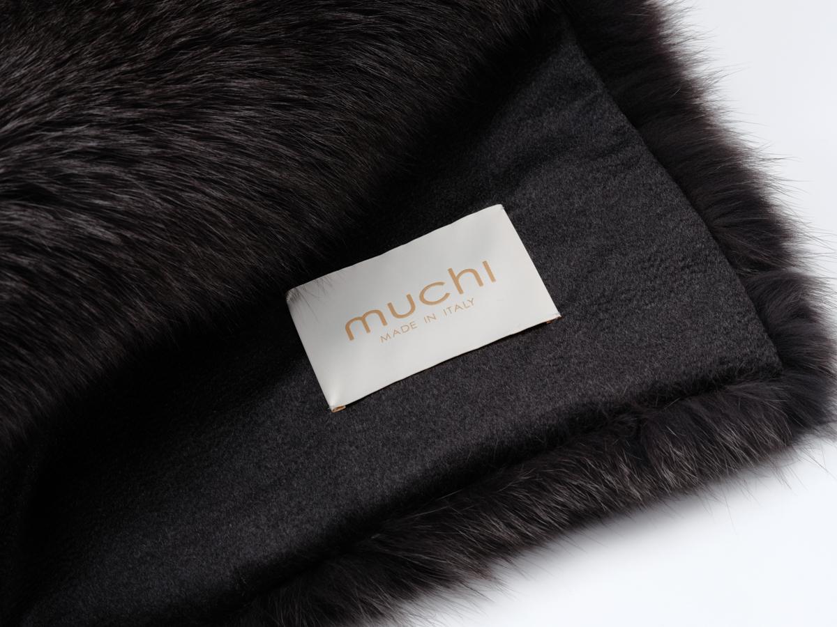 Modern Shades of Grey Fox Fur Throw Luxury Blanket Plaid Cushion by Muchi Decor For Sale