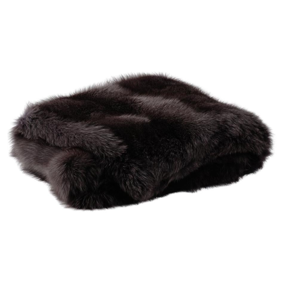 Shades of Grey Fox Fur Throw Luxury Blanket Plaid Cushion by Muchi Decor For Sale