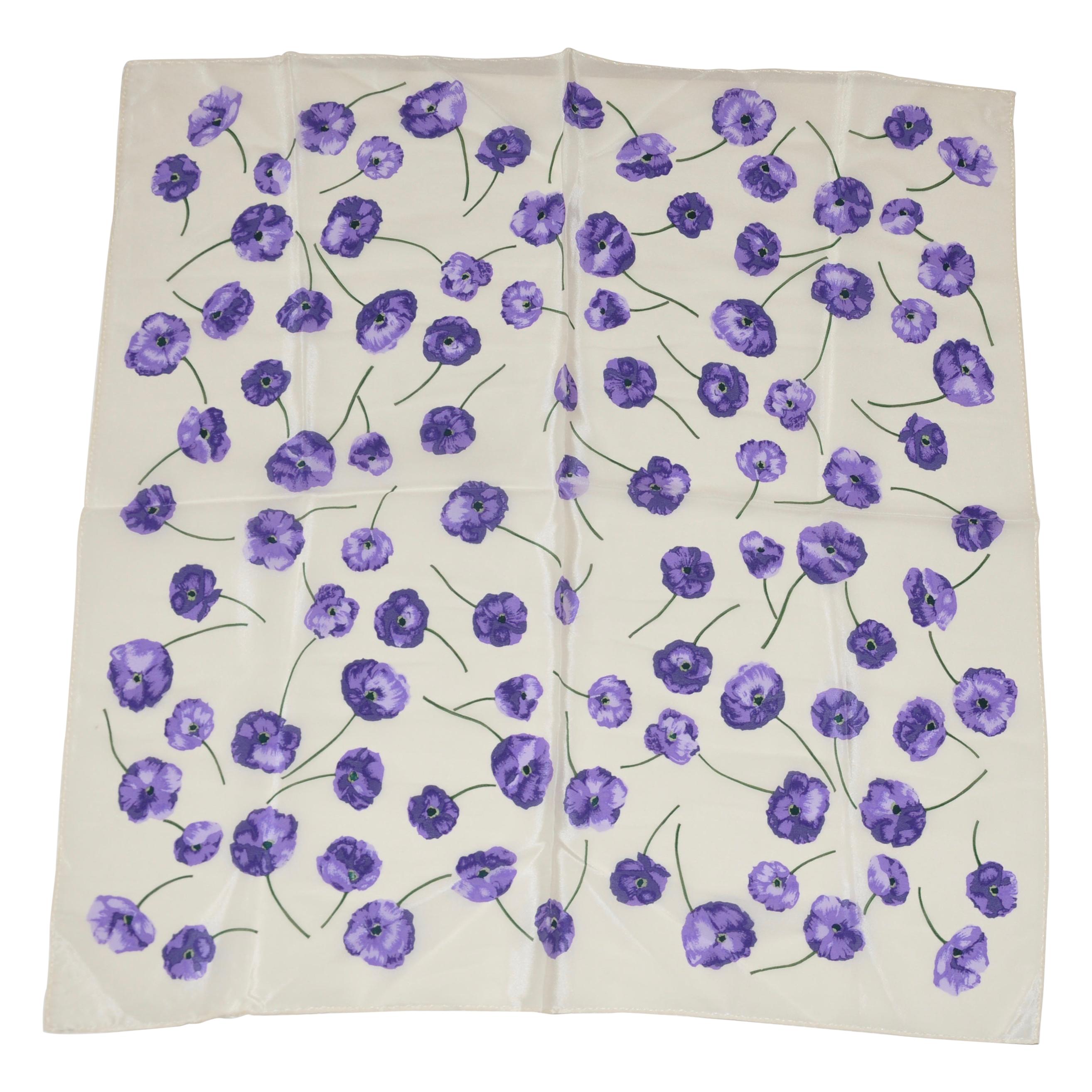 Shades Of Lavender & Violet "Poppies Floral" Silk Scarf For Sale