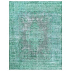 Hellgrüner persischer Kerman- Orientalischer Vintage-Teppich in Vintage-Schirm