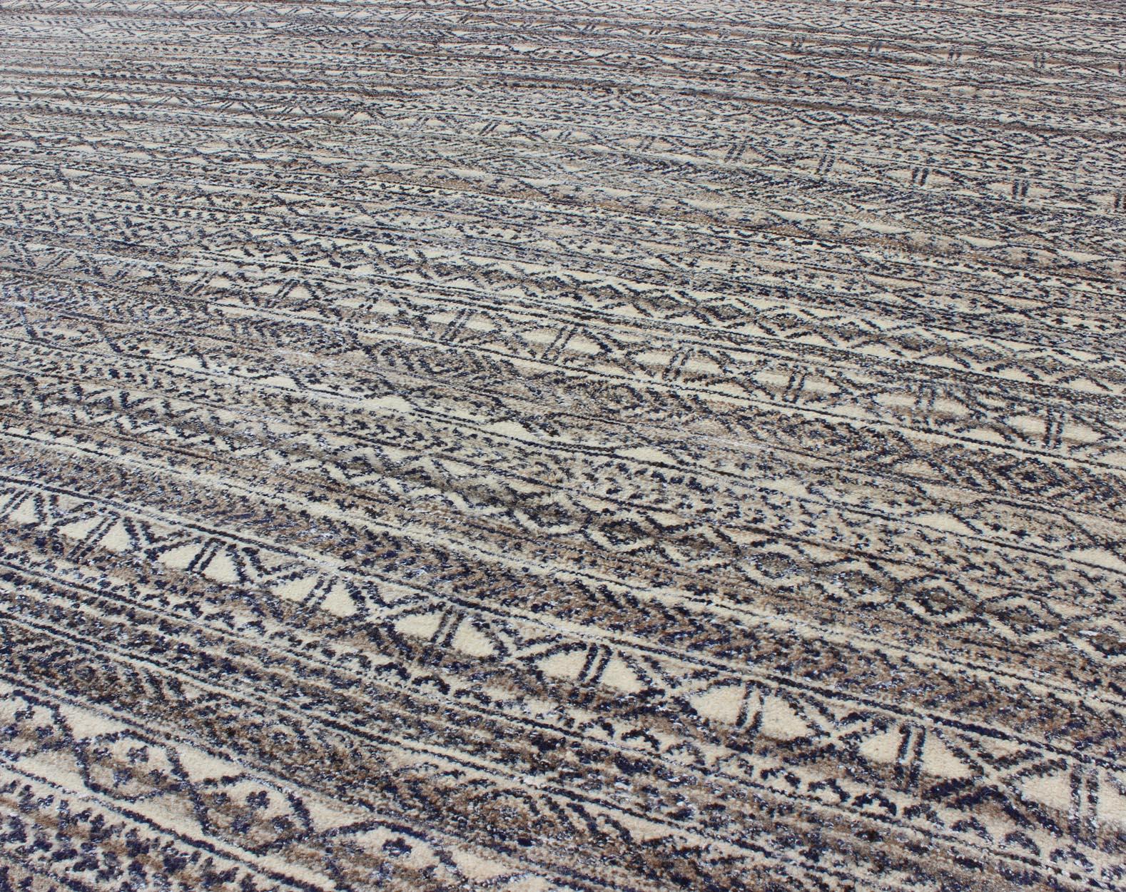 Hand-Knotted Shades of Midnight Blue, Royal Blue and Charcoal Modern Design Piled Rug  For Sale