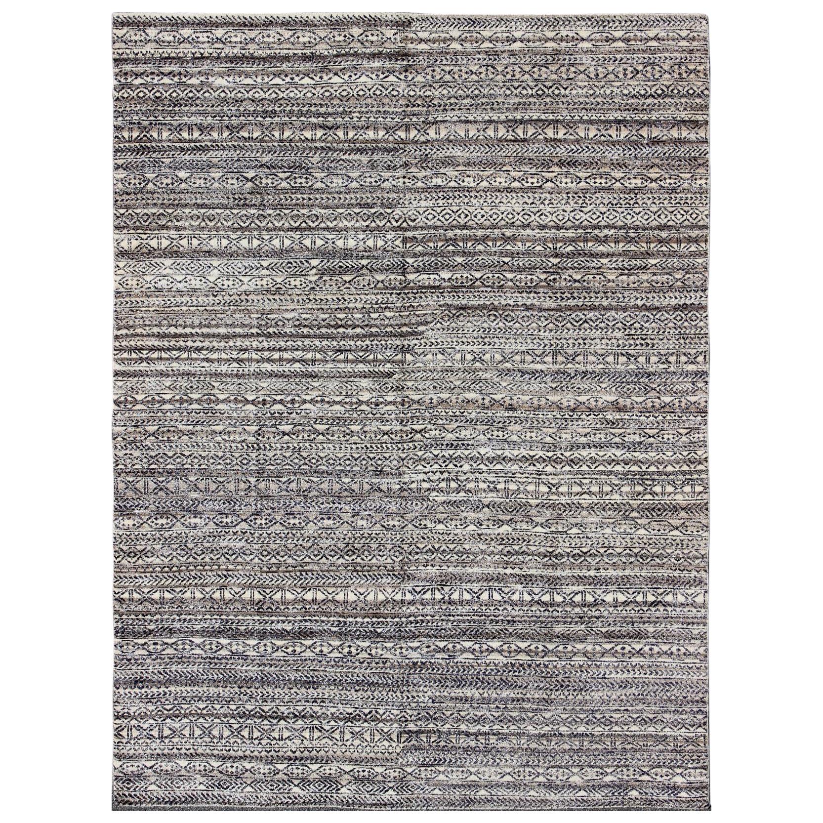 Shades of Midnight Blue, Royal Blue and Charcoal Modern Design Piled Rug  For Sale