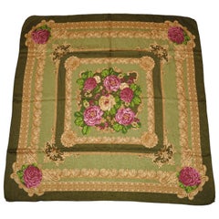 "Shades of Olive Green Among Blooming Floral" Silk Scarf