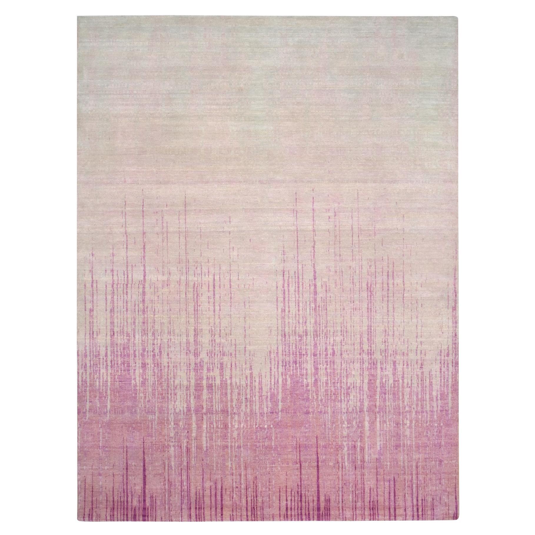 Shades of Pink Hand Knotted Vertical Ombre Design Natural Wool Rug 9'2" x 12'4"