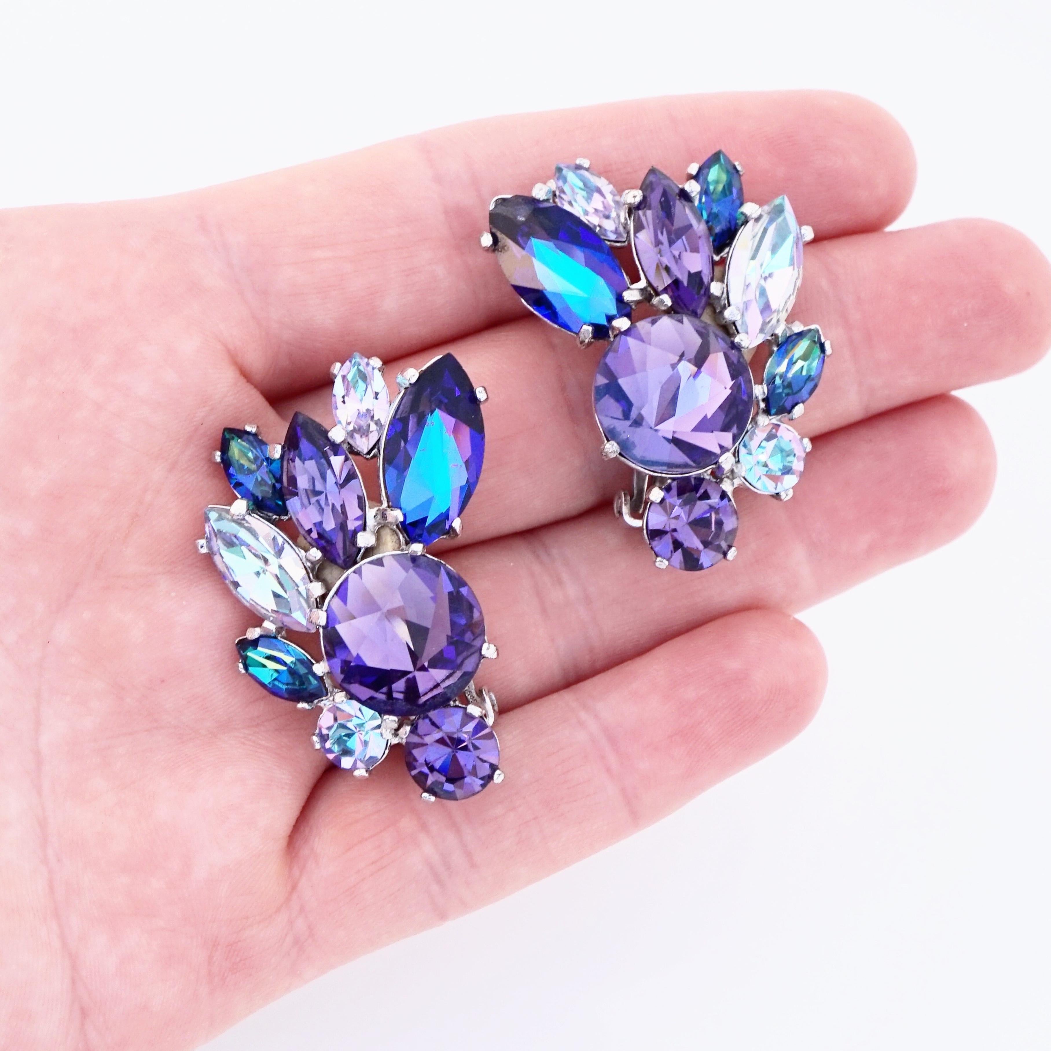 Shades of Purple Crystal Climber Earrings By Elsa Schiaparelli, 1960s 2