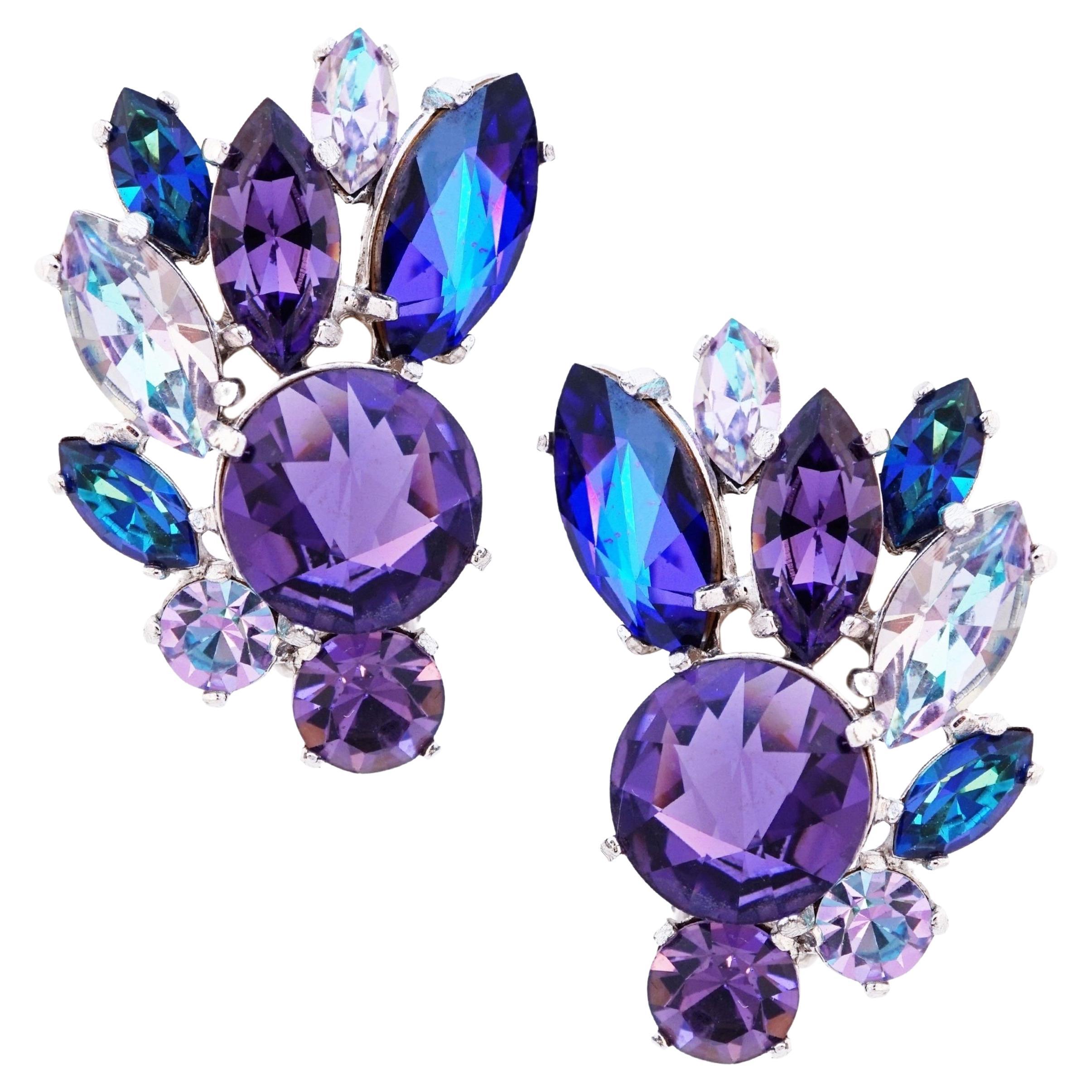 Shades of Purple Crystal Climber Earrings By Elsa Schiaparelli, 1960s