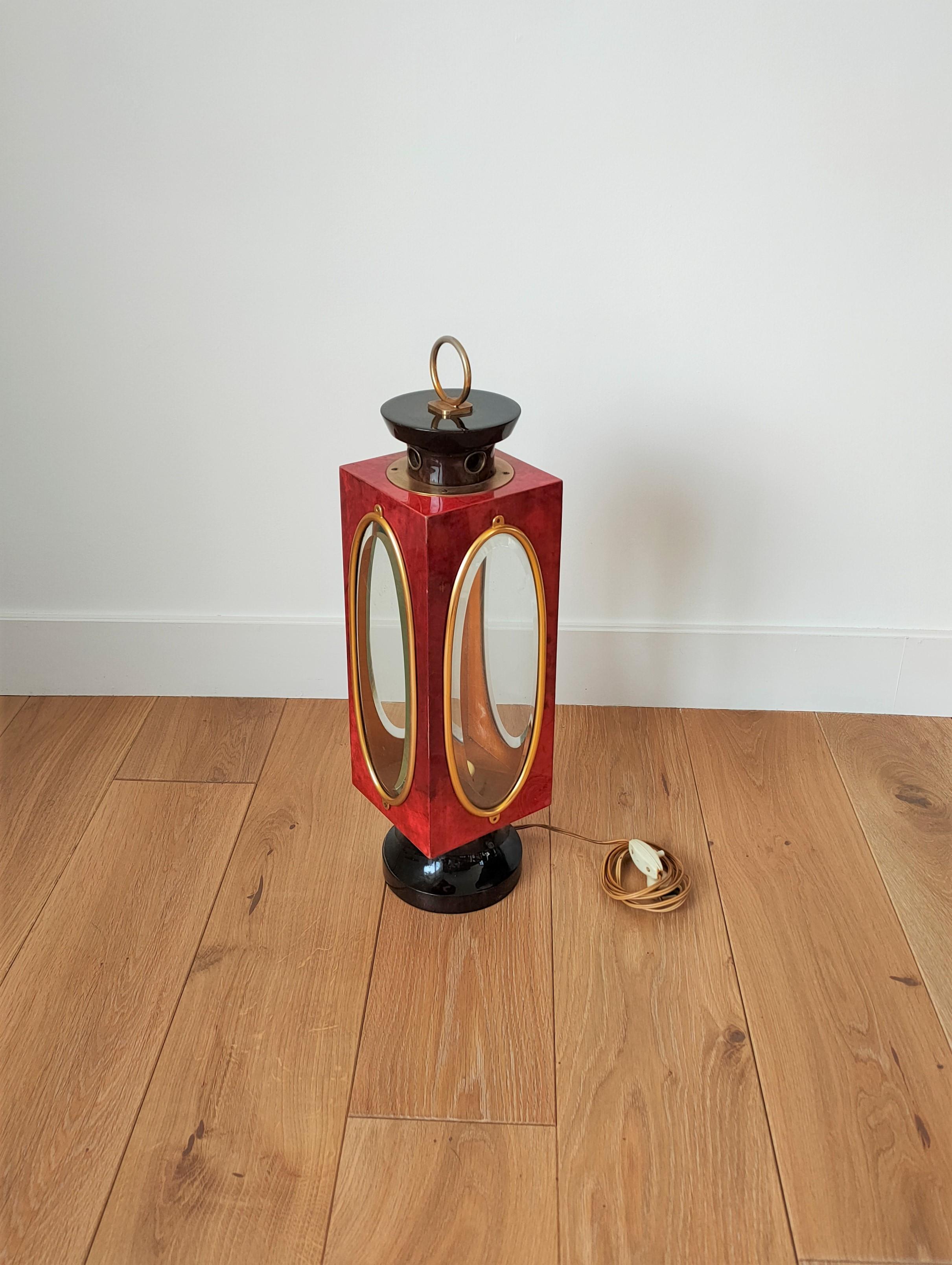 French Shades of Red Table Lantern by Aldo Tura, Italy, 1960's