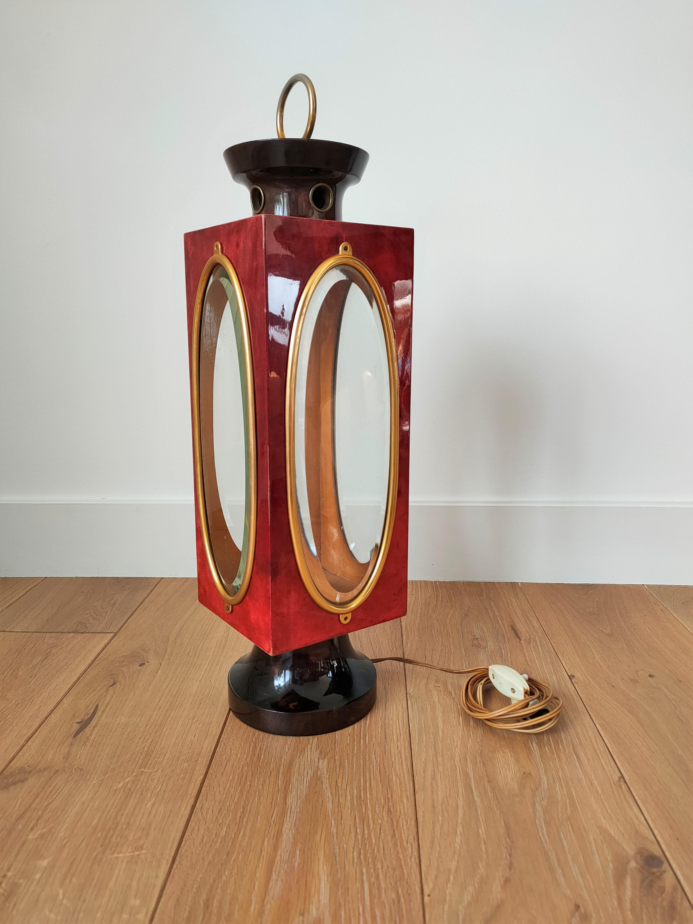 Shades of Red Table Lantern by Aldo Tura, Italy, 1960's In Good Condition In New York, NY
