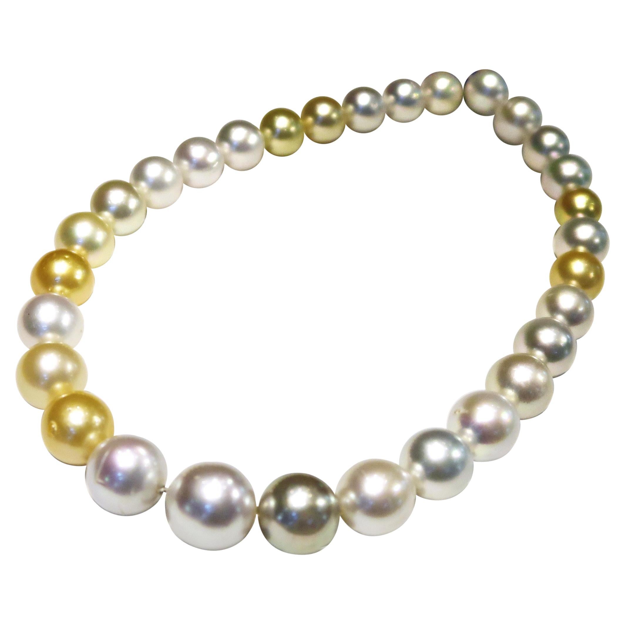 Shades of Silvery White and Deep Gold South Sea Pearl Necklace