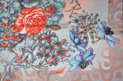 Shades of Steel Gray "Asian Florals" Silk Scarf