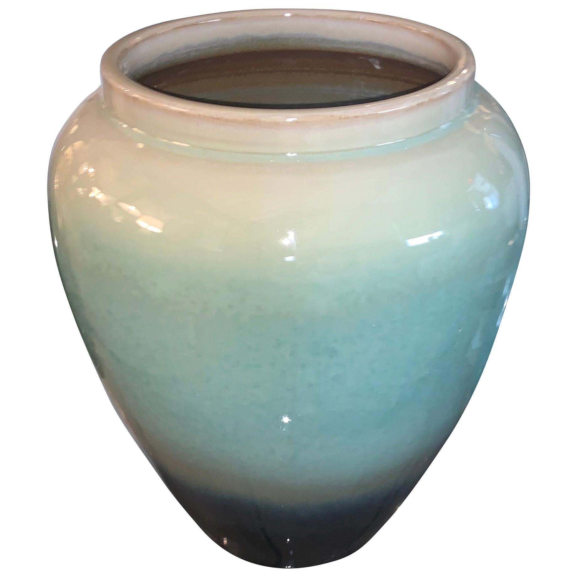 Shades of Turquoise Ceramic Vase, China, Contemporary For Sale