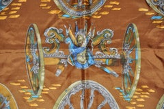 Shades of Warm Browns and Ivory "Wagon Wheels" Silk Jacquard Scarf