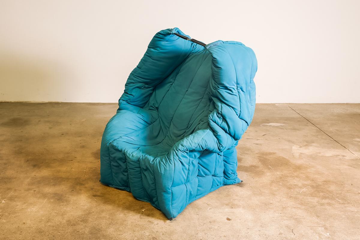 Shadow armchair by Gaetano Pecse, 2007. During its production process, which involves injecting polyurethane into a fabric or leather sack, the polyurethane takes on the shape of the sack rather than a moulded cast, making each piece one-of-a-kind.