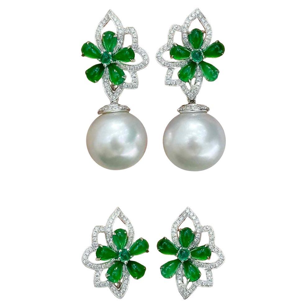 【Jādora】Shadow Blossom Convertible Jade & South Sea Pearl Earrings