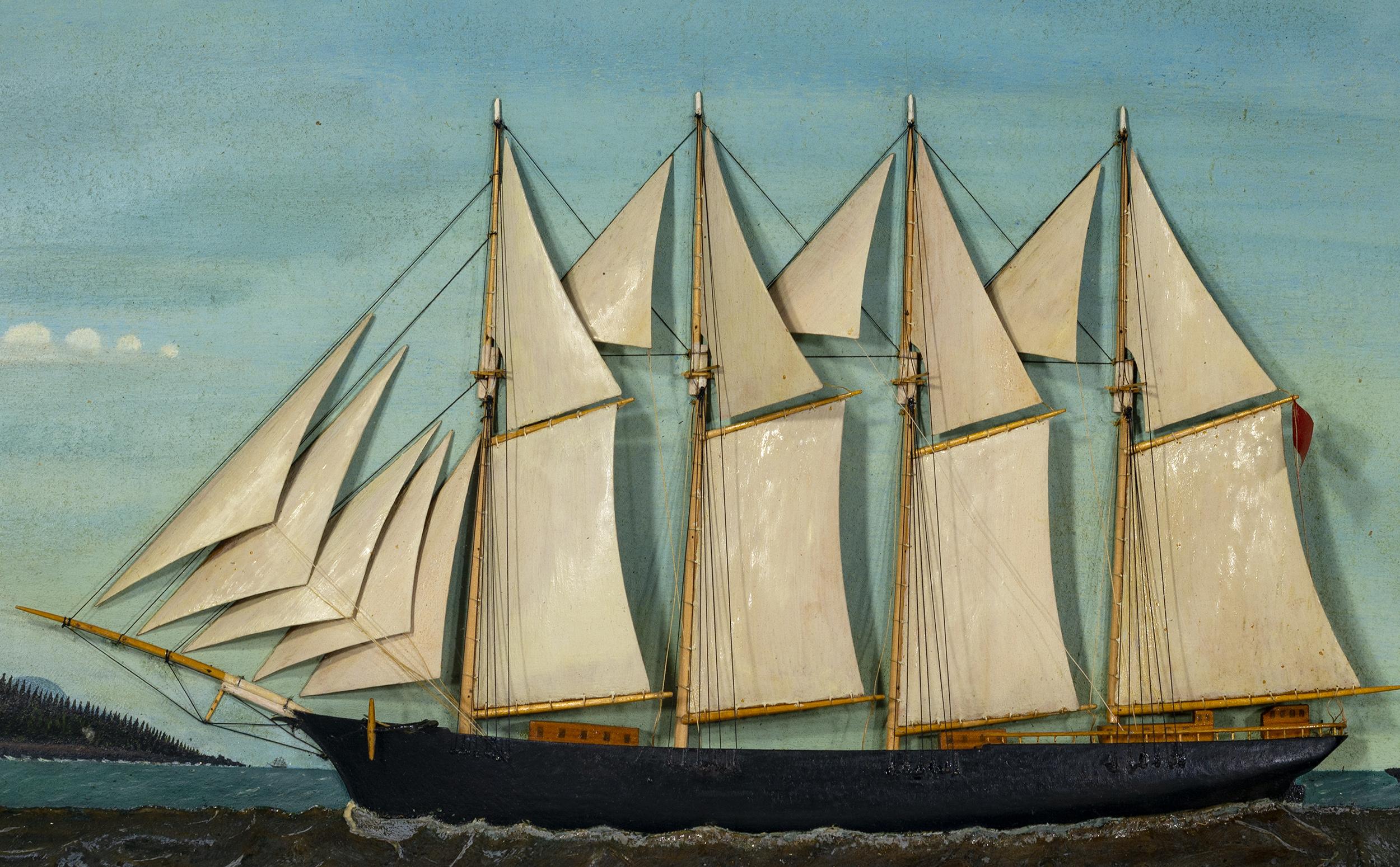 Folk Art Ship Diorama of a Schooner