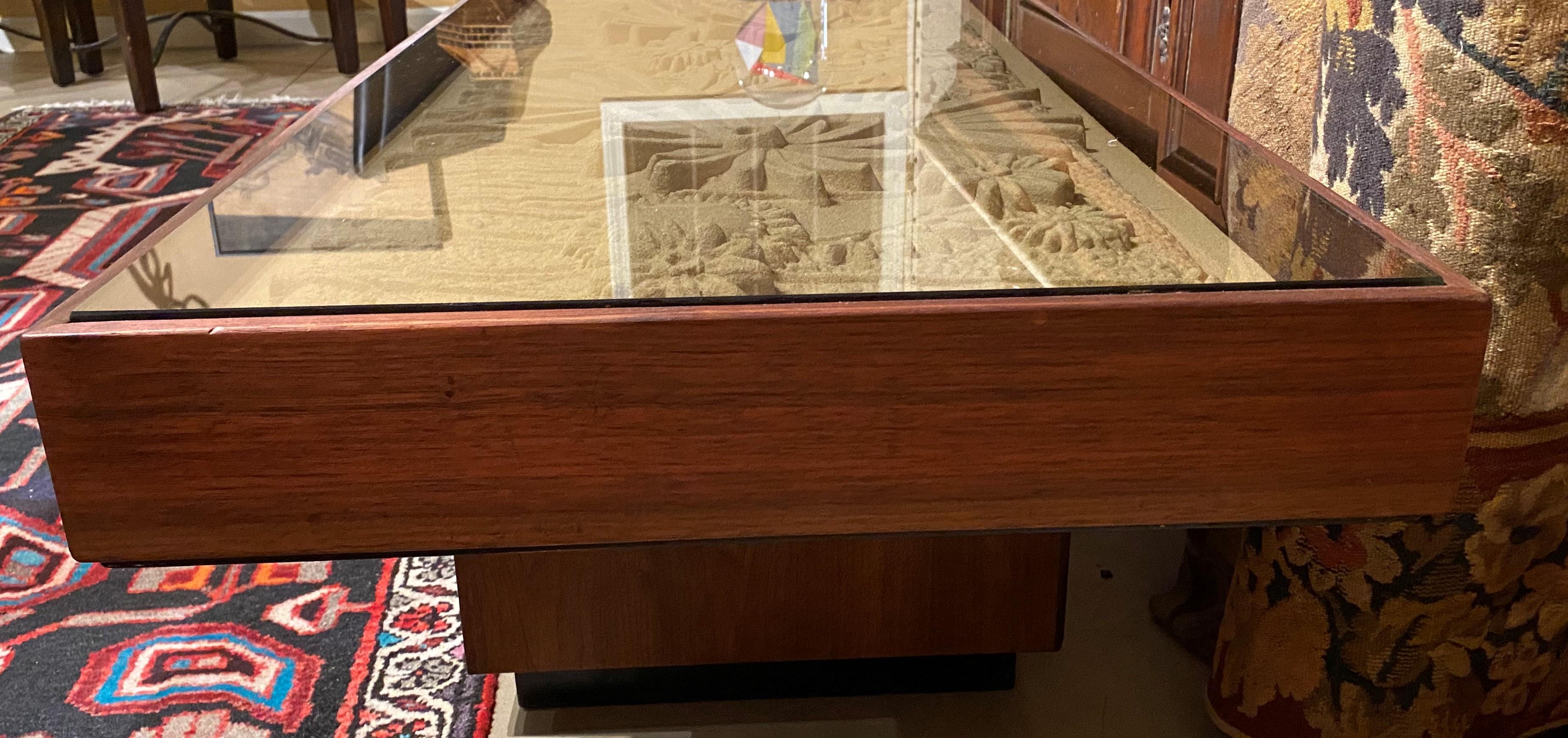 Shadow Box Sand Sculpture Glass Top Coffee Table, circa 1970’s In Good Condition In Milford, NH