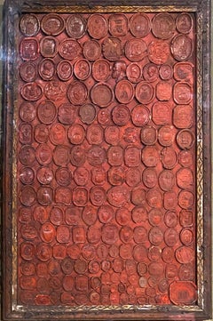 Shadow Box with a Collection of 18th Century English Wax Ring or Letter Seals