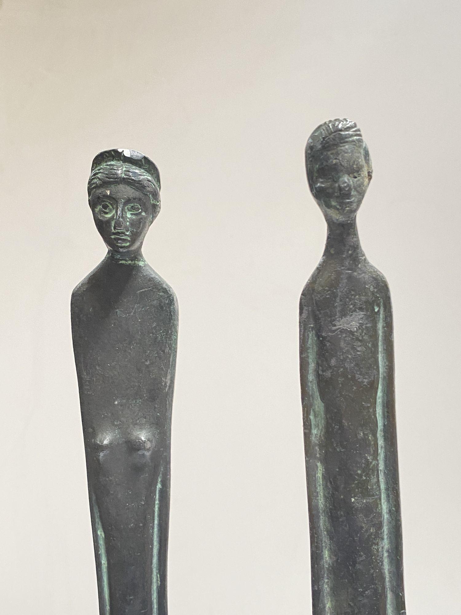 Early 20th Century Shadow of the Evening Etruscan Bronze Etrusco Sculptures Pair After Giacometti